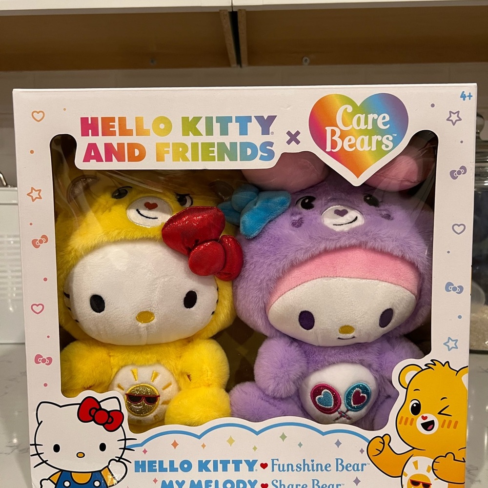 Care Bears x Hello Kitty Plush Duo - Yellow and Purple